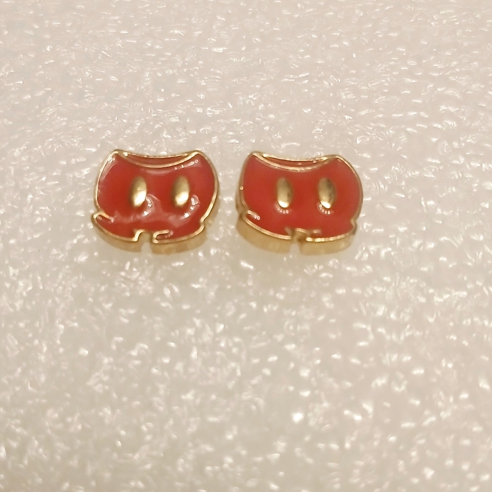 Disney Gold Tone And Red Enamel Mickey Shorts Stud Earrings